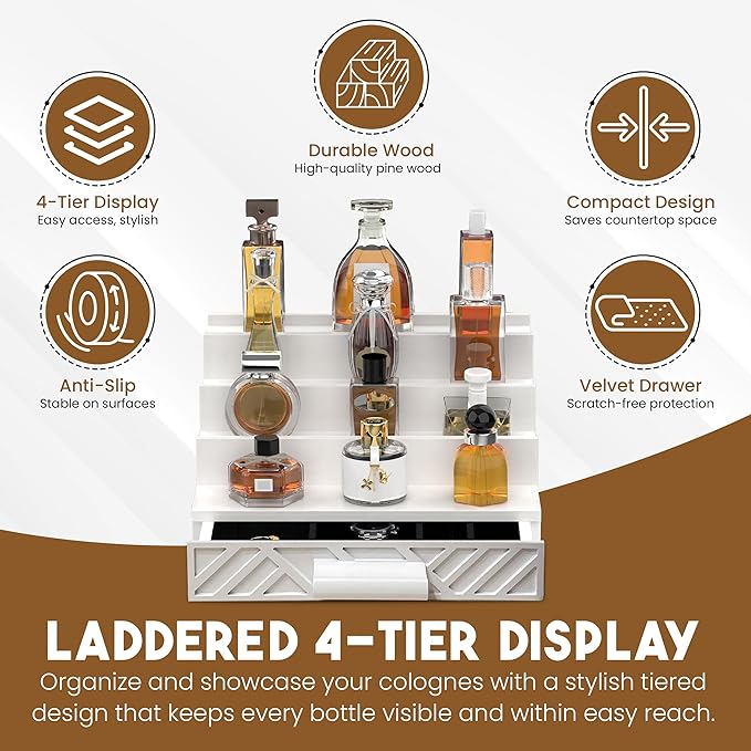 Cologne Organizer for Men - Multi Tier Drawer Organizer & Dresser Organizer Countertop - Perfume Holder | Cologne Stand For Men - Perfume Organizer for Women