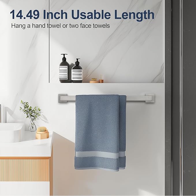 SEIDO 16 Inch Brushed Nickel Towel Bar, Heavy Duty & Rust-Proof 304 Stainless Steel Bath Towel Holder, Modern Square Wall Mounted Towel Rack for Bathroom, Kitchen, RV