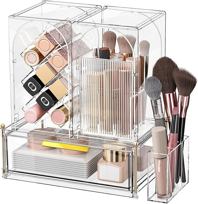 Modular Makeup Organizer, Clear Acrylic Cosmetic Storage Box with Drawer, Vanity Countertop Organizer for Makeup, Skincare and Beauty Accessories – Multiple Styles
