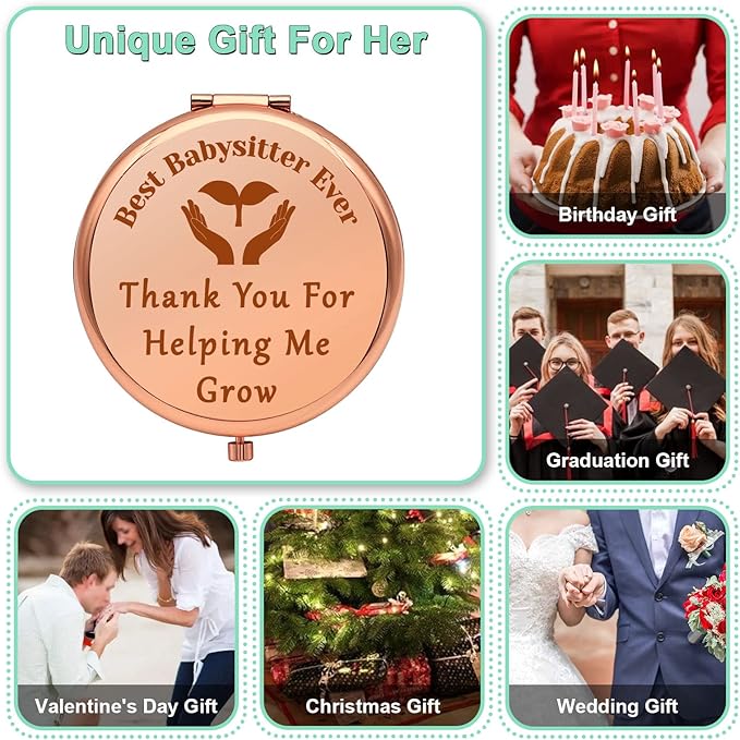 Mwphuy Babysitter Appreciation Gifts Babysitters Gifts for Women Compact Mirror Thank You Present for Babysitter Nanny Present from Kids Folding Makeup Mirror Christmas Mothers Day Birthday