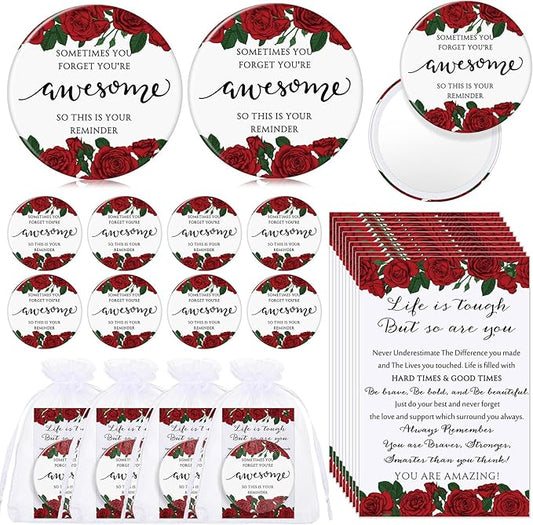 25 Set Mother's Day Inspirational Compact Mirror Religious Bulk Gift for Women Christian Mini Makeup Pocket Mirror Administrative Professional Gift with Card for Volunteer Employee Teacher (Rose)
