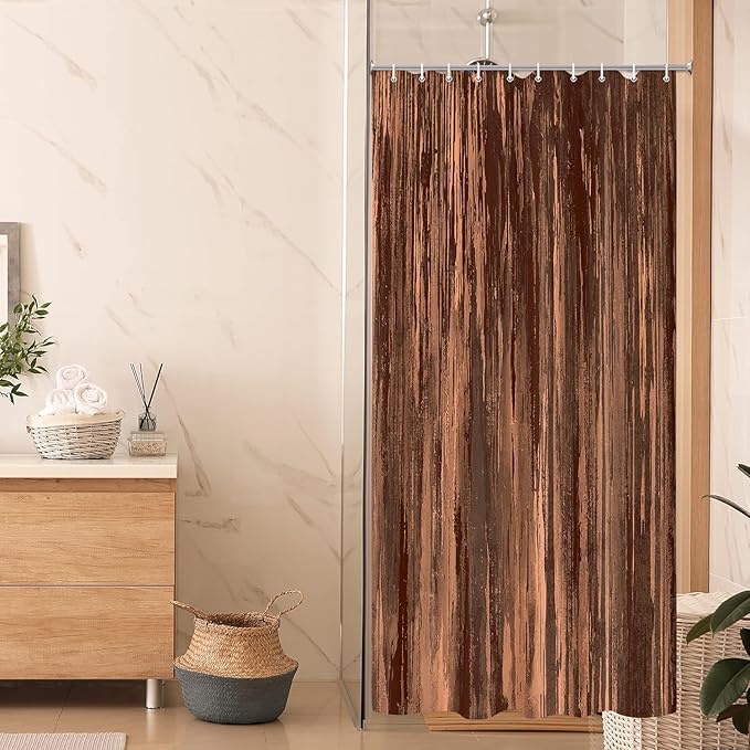 Brown Shower Curtain for Bathroom, Abstract Tan Shower Curtains, Rustic Orange Copper Pale Peach Abstract Tan Cool Vintage Ombre Design Bath Curtain Waterproof Fabric Shower Curtain Sets with Hooks