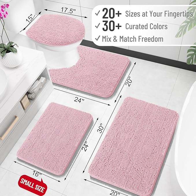 OLANLY Bathroom Rugs 59x35, Extra Soft Absorbent Chenille Bath Rugs, Rubber Backing Quick Dry, Machine Washable Bath Mats for Bathroom Floor, Tub and Shower, Home Decor Accessories, Dusty Rose