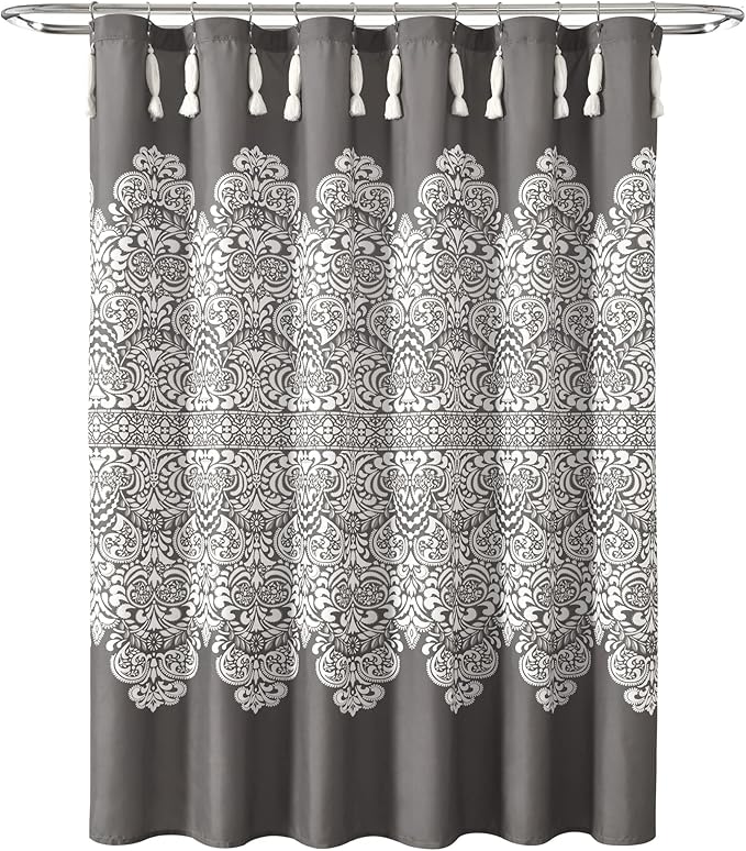 Lush Decor Boho Medallion Shower Curtain Single 72" W x 72" L Dark Gray - Boho Shower Curtains for Bathroom Decor - Gray Bathroom Curtain