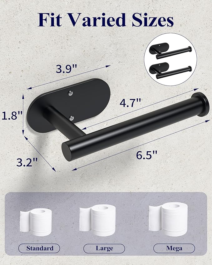 Kitsure Bathroom Toilet Paper Holder - Premium Waterproof Stainless Steel Wall-Mount & Adhesive Toilet Paper Holder, Installation, Ideal for Bathroom, Washroom, RV, Black, 2 Pack