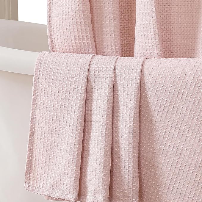 OWENIE Blush Shower Curtain, Stall Small Waffle Weave Heavy Fabric Shower Curtains for Narrow Size Bathroom, Waterproof Soft Hotel Spa Luxury Bath Curtain Set, Machine Washable, Blush, 36x72 Inch