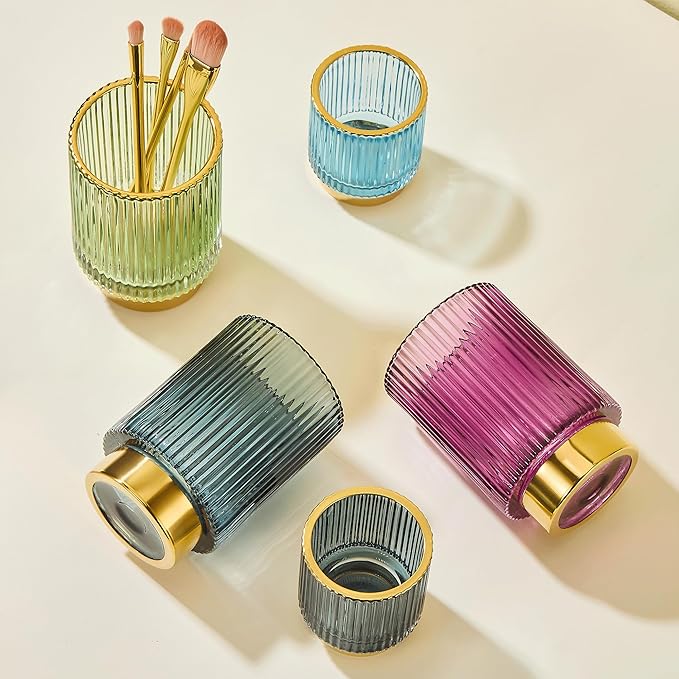 Makeup Brush Holder Organizer,Toothbrush Holders,Desk Pen Pencil Holder,Multifunctional Vintage Glass Brush Cup(A3-18-US)