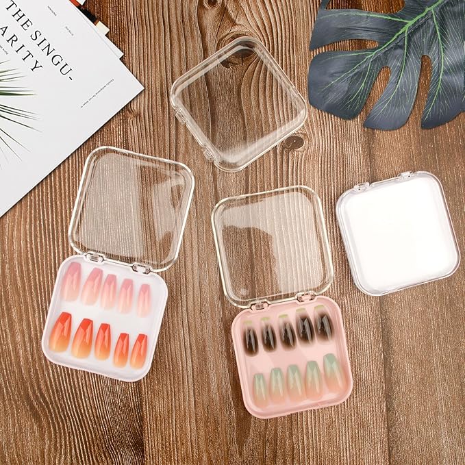 6PCS Nail Boxes for Press Ons, Acrylic Press on Nails Storage Box for Manicurist, Nail Packaging Box with 30 PCS Adhesive Double Sided Tape, Acrylic Fake Nail Display Box, Artificial False Nail Box