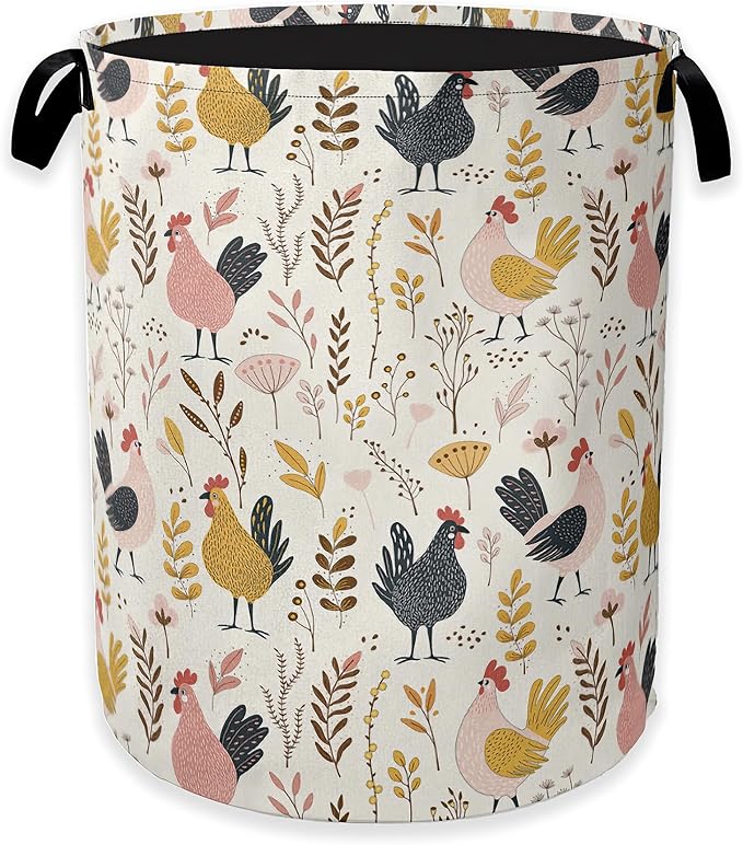 Laundry Hamper,Rustic Roosters Laundry Basket,Farmhouse Leaves Portable Collapsible Laundry Room Organization Storage for Dorm Room,Nursery,Bathroom,Bedroom,16x20 Inch