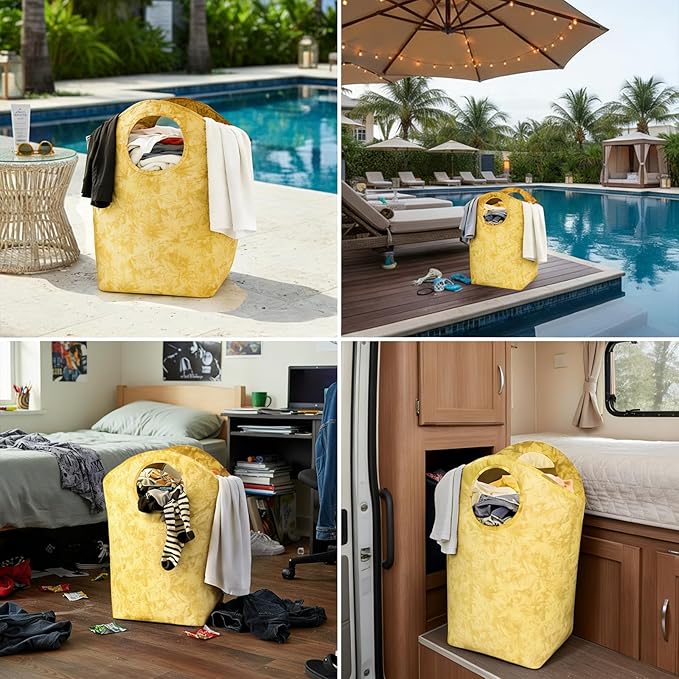 47L Foldable Laundry Basket, 18"x17"x9.5" Collapsible Laundry Hamper Portable Waterproof Storage Bag for Dirty Clothes Toys Bathroom Bedroom Camping Travel