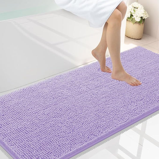 Smiry Luxury Chenille Bathroom Rugs 59x24, Extra Soft and Absorbent Shaggy Bath Mat, Machine Washable, Non-Slip Plush Carpet Runner for Tub, Shower, and Floor, Home Decor Accessories, Purple