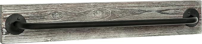 MyGift Bathroom Towel Rack, Hand Towel Holder Wall Mounted, Industrial Fixtures Hanging Towel Bar, Farmhouse Bathroom Decor, Rustic Torched Solid Wood with Realistic Metal Pipe