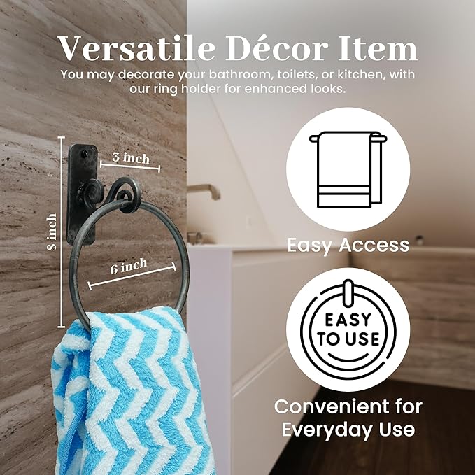 The Metal Magician Round Hand Towel Holder for Bathroom Wall - Kitchen Towel Ring - Aesthetic Design & Heavy Duty Durability - (Spiral Suspension) - (Antique Nickel)