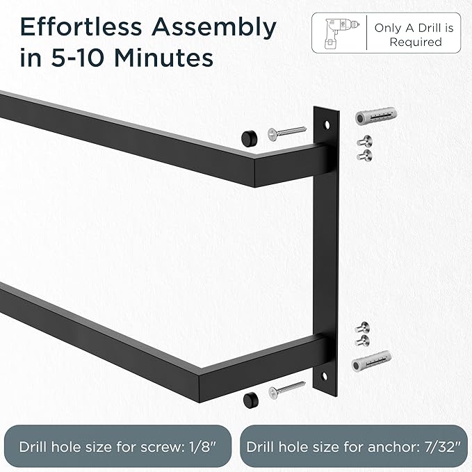 FORIOUS Double Towel Rack, 24 Inch Towel Racks for Bathroom Wall Mounted, Heavy-Duty SUS304 Stainless Steel Towel Bar, 2-Tier Design Heavy Duty Towel Rack, Matte Black