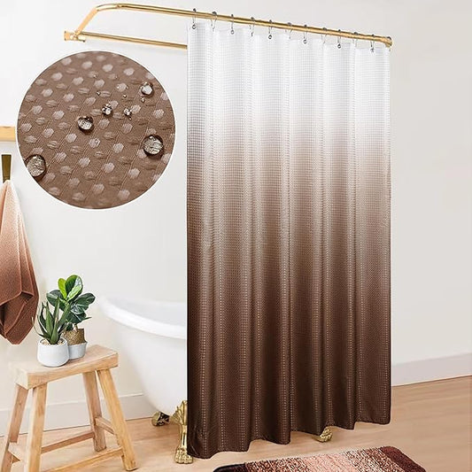 Brown Shower Curtain for Men Set with Hooks Waffle Weave Waterproof Textured Fabric Cloth Ombre Western Beautiful Shower Curtains for Bathroom Cabin Restroom,Espresso Chocolate Brown Tone,72 Inch