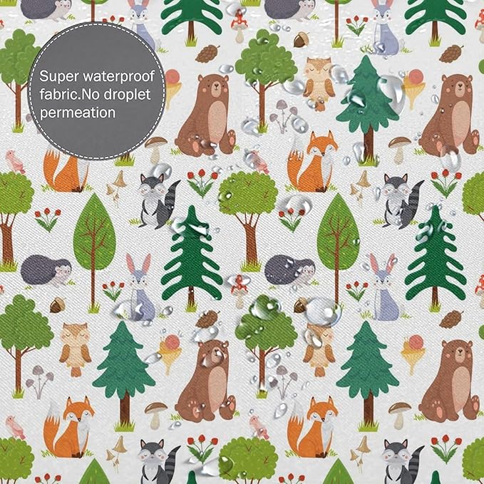Kids Baby Woodland Shower Curtain Animals Cartoon Girls Children's Cute Cartoon Funny Colorful Weeds Plants Fox Waterproof Fabric Bathroom Decor 66x72 Inches(168x183cm), Style-12