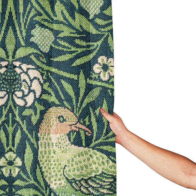 Boho Bird Shower Curtain William Morris Art Print Retro Bird Plant Natural Flower Pattern Print Shower Curtains 66""×72"" Inch, Style-6