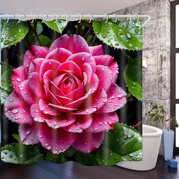 Bright Fabric Shower Curtains, Pink Flower Theme Design Art Shower Curtains, Bathroom Decor Set, 12 Shower Curtain Hooks (72 "Wx72 L) Inch Waterproof Shower Curtain.
