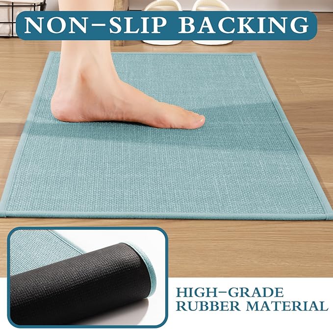 YIHOUSE Blue Bathroom Rug Sets 2 Piece, Bathroom Mat Quick Dry, Thin Bath Rug Set,Absorbent Bath Mat for Bathroom Non Slip Washable for Toilet and Floor