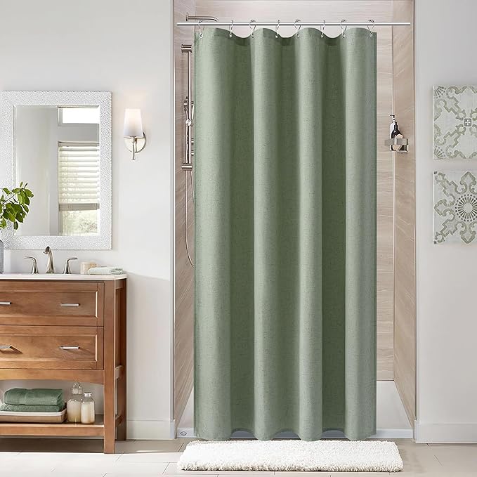 Naturoom Light Sage 42 Inch Shower Curtain - Stall Narrow Half Linen Ultra Thick Fabric Shower Curtain Set with Hooks, Boho Farmhouse Rustic RV Camper Bath Curtains for Bathroom, 42x72
