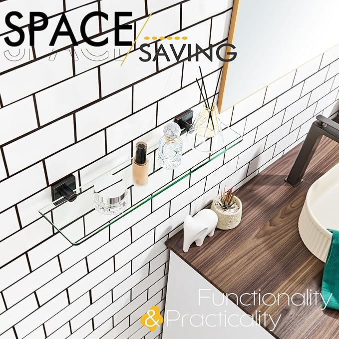 KOKOSIRI Wall Shelves for Bathroom Glass Floating Shelf 20-Inch Kitchen Rack Shower Storage, 2 Pack Oil Rubbed Bronze Stainless Steel B1107ORB-L20-P2