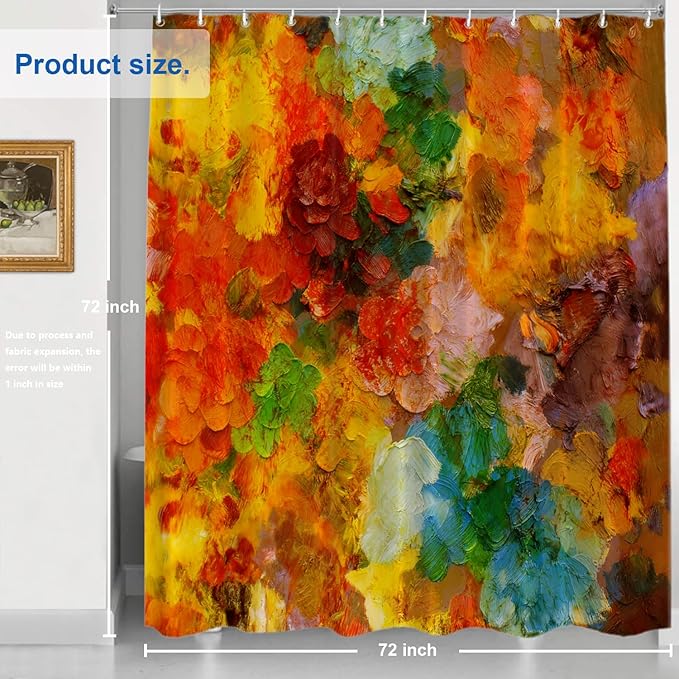 Shrahala Colorful Abstract Paint Decorative Shower Curtain, Multicolor Modern Artist Bathroom Décor Polyester Fiber Waterproof with Plastic Rings for Shower Stall Bathtubs 72 X 72 in