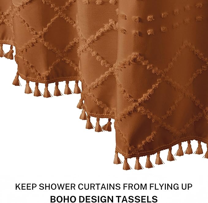 Extra Long Shower Curtains Burnt Orange 72 x 78 Inches Tufted Chevron Fabric for Bathroom Vintage Shabby Chic Waterproof Cloth Shower Curtain