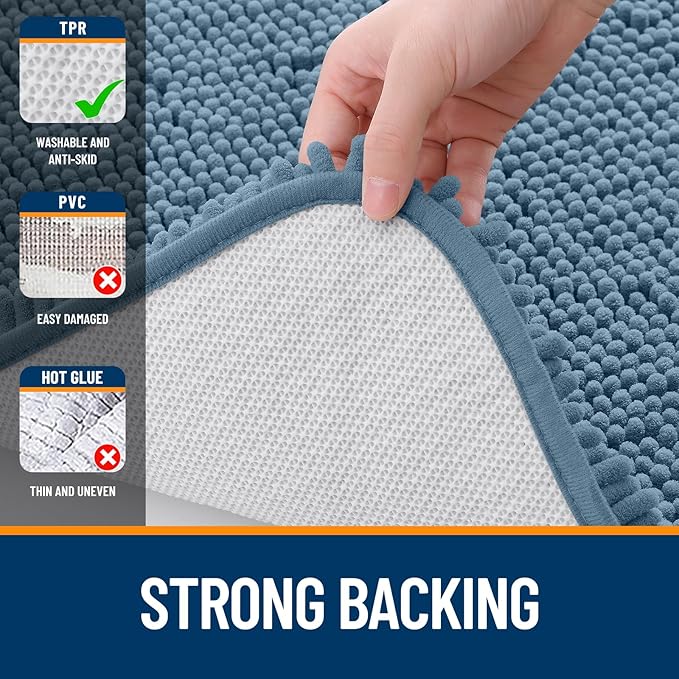 OLANLY Bathroom Rugs 70x46, Extra Soft Absorbent Chenille Bath Rugs, Rubber Backing Quick Dry, Machine Washable Bath Mats for Bathroom Floor, Tub and Shower, Home Decor Accessories, Airy Blue