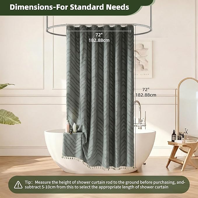 Gray Shower Curtain for Bathroom Fabric Boho Shower Curtain Cloth Textured Tufted Chevron Elegant Shower Curtains Waterproof for Bathroom 72" x 72"