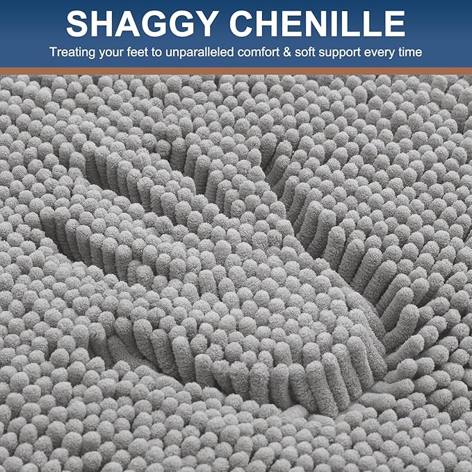 Smiry Luxury Chenille Bathroom Rugs 36x24, Extra Soft and Absorbent Shaggy Bath Mat, Machine Washable, Non-Slip Plush Carpet Runner for Tub, Shower, and Floor, Home Decor Accessories, Light Grey