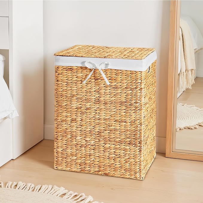 Best Choice Products Large Laundry Hamper w/Lid, Handwoven Laundry Basket, w/Removable Liner & Built-in Handles for Bathroom, Bedroom & Laundry Room, 26 Gal - Natural