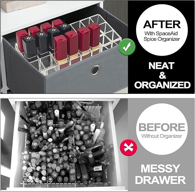KEUYE Lipstick Organizer For Drawer,24 Slot Lipstick Organizer,Lipstick Organizer For Drawer Flat,Lipstick Organizer Drawer Insert,Acrylic Makeup Drawer Organizer Lipstick