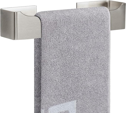 NearMoon Self Adhesive Hand Towel Holder/Towel Ring, Stainless Steel Hand Towel Bar Rustproof Stick on Wall-Towel Rack for Bathroom/Kitchen, Square Sticky and Wall Mounted (9 Inch, Brushed Nickel)