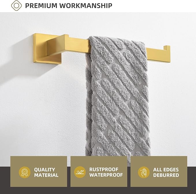 Angle Simple Hand Towel Holder for Bathroom, SUS 304 Stainless Steel Towel Rack Hanger Wall Mounted, Brushed Dark Gold, 10.24 Inches