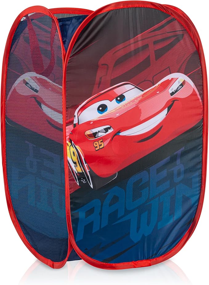 Disney Pixar Cars Pop Up Hamper - Lightning McQueen Racecar Mesh Laundry Basket/Bag with Durable Handles - Storage for Clothes and Toys