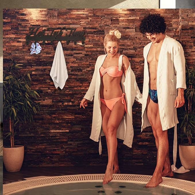 Towel Rack for Hot Tub Bathroom Towel Holder with 8 Hooks Towel Hanger Wall Mounted for Robes, Clothes, Towels - Hot Tub Accessories Outdoor