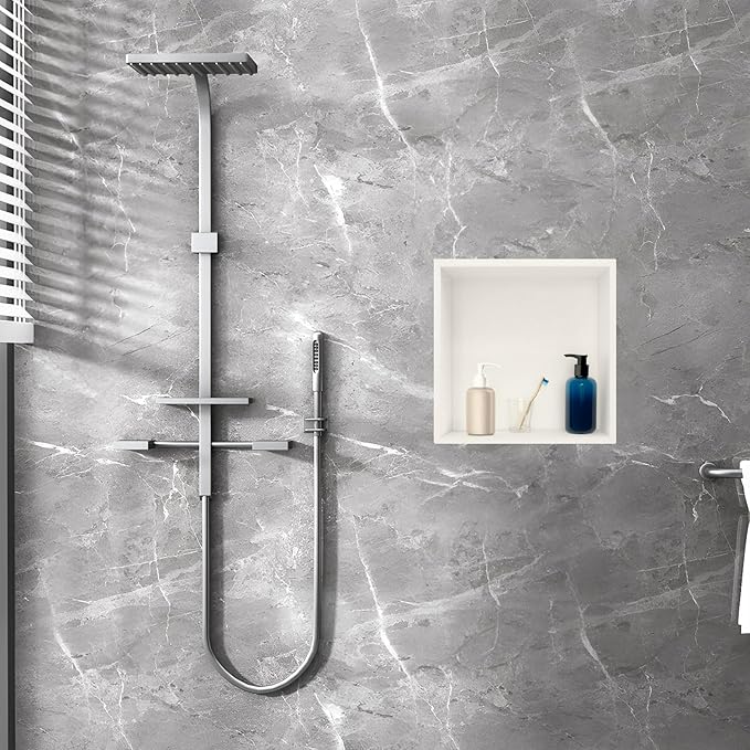 SaniteModar Shower Niche, Stainless Steel Shower Niche No Tile Needed, Recessed for Bathroom Storage (Warm White, 12x12)