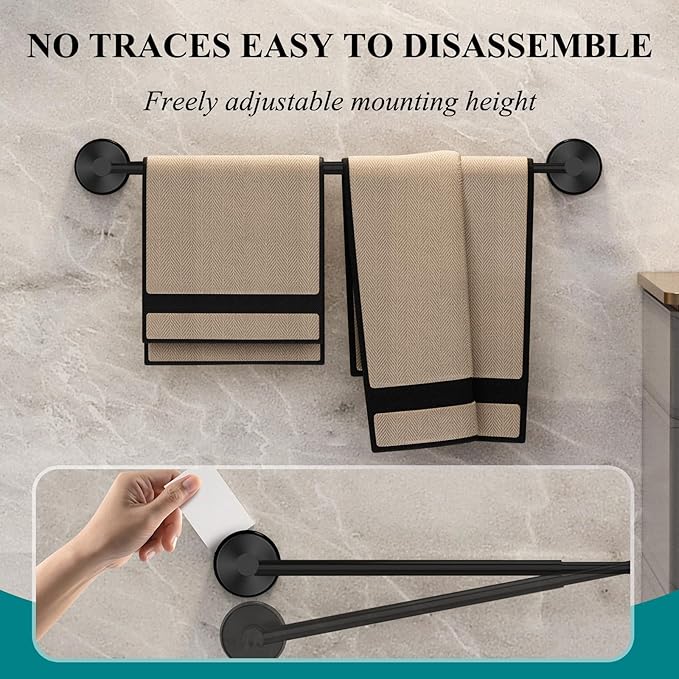 Towel Bar for Bathroom Wall,Adjustable 12~21 Inch Towel Racks for Bathroom Wall Mounted, Towel Holder for Glass Shower Door,Bathroom Accessories,Apparment Essentials,Home Decor-Black
