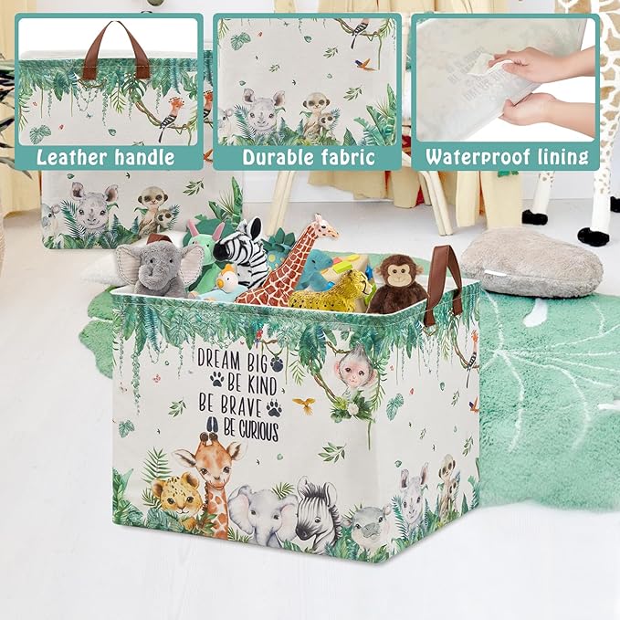 Jungle Nursery Decor Basket 36L Woodland Forest Animal Baby Gift Basket Safari Giraffe Lion Elephant Nursery Hamper Kid Monkey Rhino Storage Toy Bin Hippo Meerkat Clothes Book Toy Organizer Box
