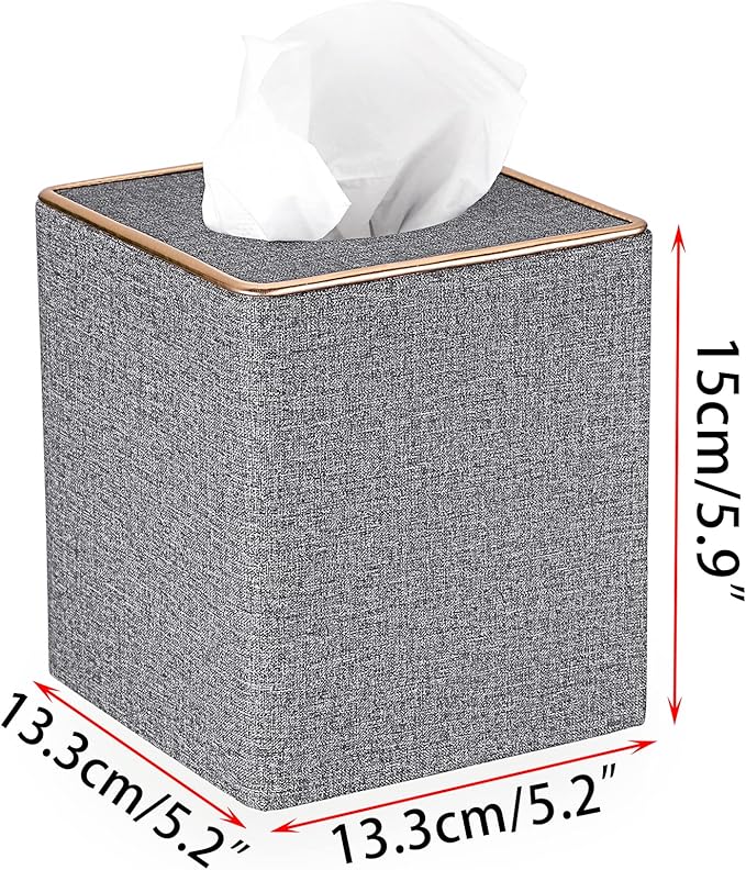 Sumnacon Square Linen Tissue Box Cover - Stylish Cube Tissue Box Holder with Magnetic Bottom, Decorative Tissue Box for Vanity Toilet Tank Dresser Night Stand Table Countertop Office Car, Grey