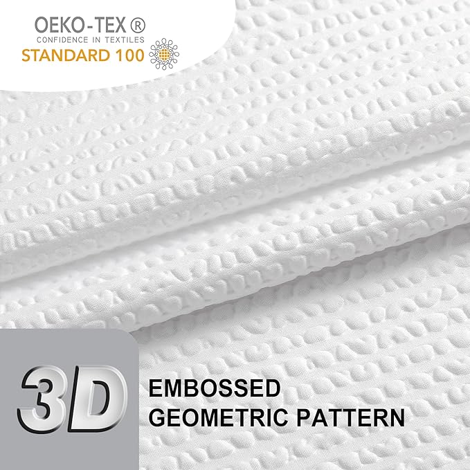 OVZME White Long Stall Shower Curtain 54X78 inch, Embossed Textured Fabric Shower Curtain for Bathroom - Soft Cloth & Hotel Spa, Water Repellent, Machine Washable Bathroom Curtain