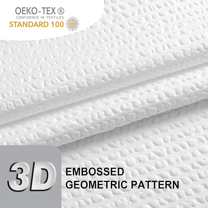 OVZME Berry White Extra Long Shower Curtain 72 x 84 Inch, 3D Embossed Textured Fabric Shower Curtain for Bathroom, Hotel Spa Bathroom Curtains, Water Repellent Machine Washable