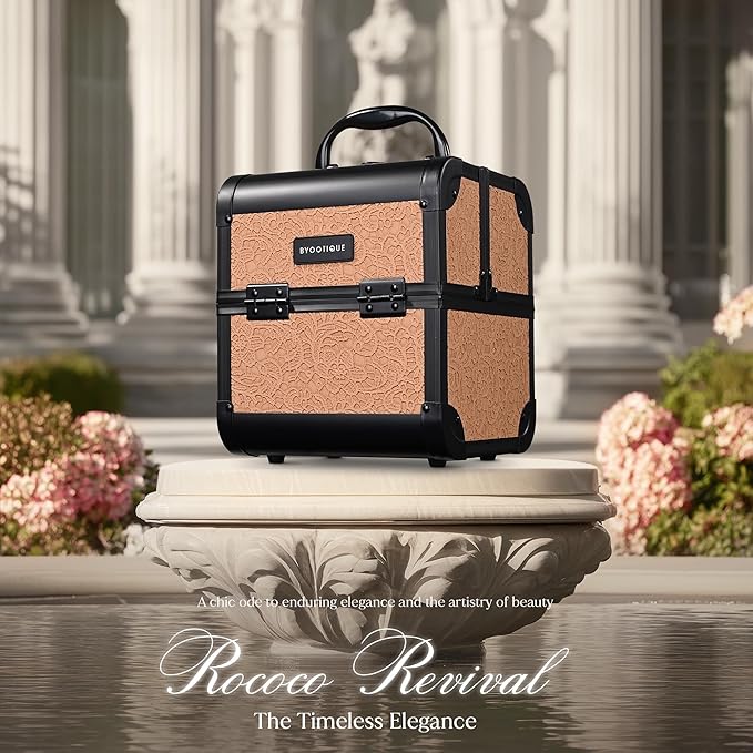 BYOOTIQUE 2-Piece Makeup Train Case Cosmetic Organizer Kit Rococo Coral Artists