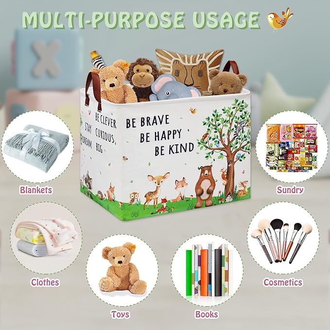 Woodland Nursery Decor Baby Shower Basket , Bear Baby Laundry Basket , Jungle Animal Baby Hamper Fox Rabbit Storage Bin Toy Bin Cute Collapsible Clothes Book Organizer Box