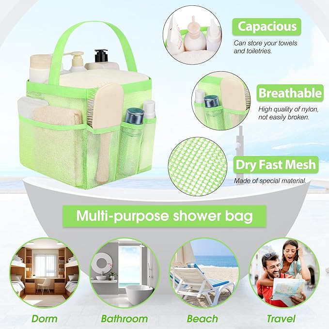 Attmu Mesh Shower Caddy Portable for College Dorm Room Essentials with 8 Pockets, Hanging Shower Caddy Dorm Basket, Quick Dry Shower Bag for Bathroom