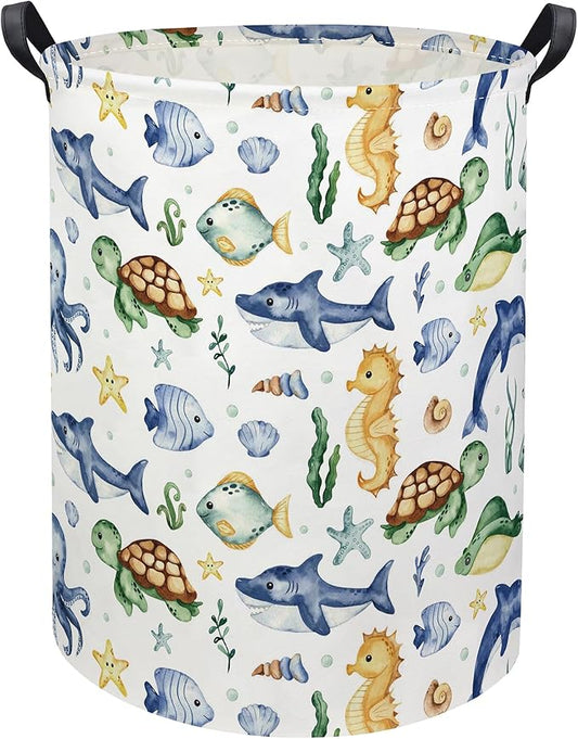 Ocean Kids Laundry Basket Baby Hamper Sea World Toy Storage Bin for Boys Room Decor Baby Nursery Hamper Gift Baskets for Bedroom Bathroom(Ocean)