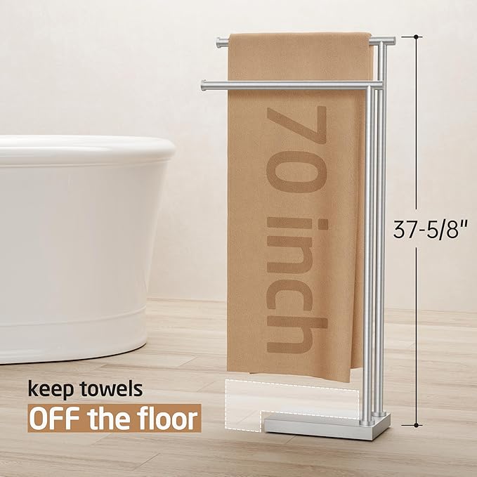 KES Free Standing Towel Racks for Bathroom with 3X Thicker Base, 2-Tier Towel Rack Stand for Bathroom Floor, Upgrade Steady Design, Pro-Grade 18/8 Stainless Steel Brushed Finish, BTH239A-2