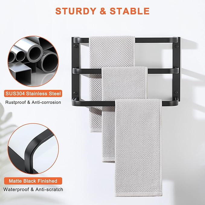 Towel Racks for Bathroom 16 Inch, SUS304 Stainless Steel Rustproof 3 Towel Bars Wall Mount, Heavy Duty Towel Holder for Bathroom Laundry Room Hotel Modern Home Decor