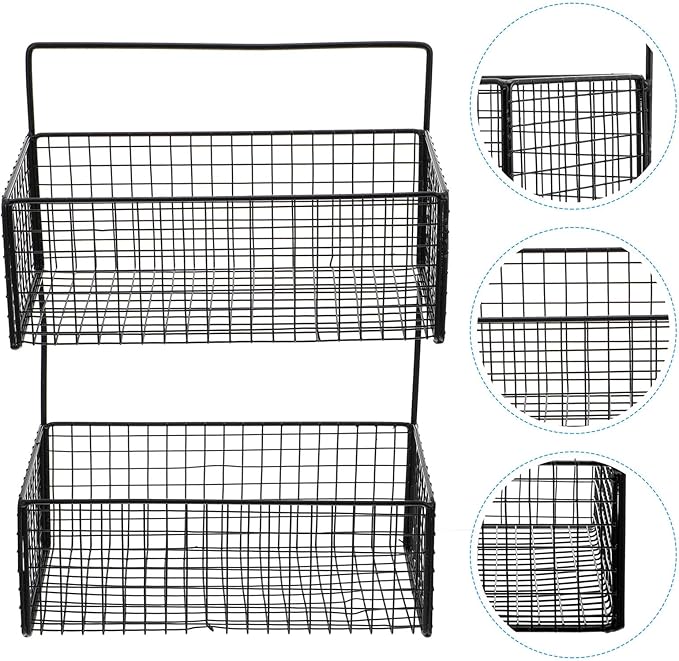 Zerodeko Wall-Mounted Iron Storage Rack Multi-Function Draining Shelf for Bathroom Kitchen Toilet Space-Saving Double-Layer Organizer Black Compact Design