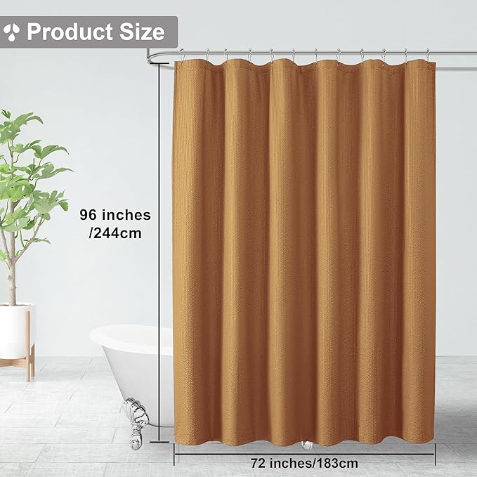 OVZME Extra Long Gold Shower Curtain 72 x 96 Inch, 3D Embossed Texture Fabric Bathroom Shower Curtain, Large Hotel Bath Curtain with 12 Holes, Washable Cloth Shower Curtains